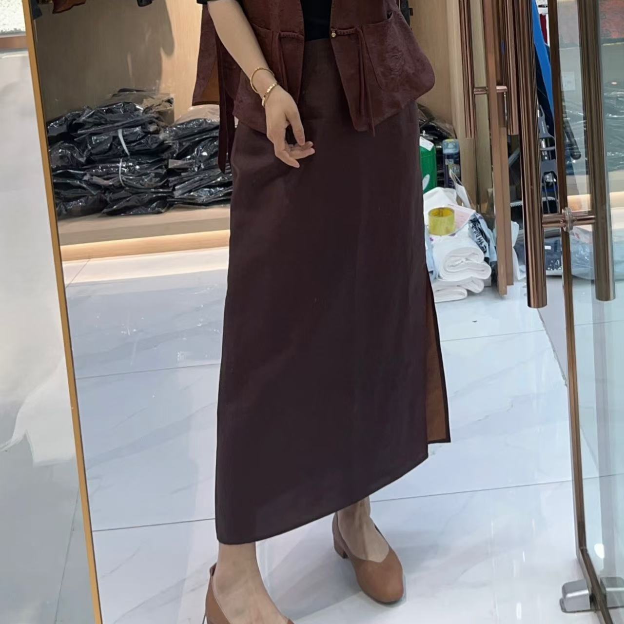 涵玖玥【桑蚕丝】香云纱 品质优雅气质开叉半身裙苏02-9928