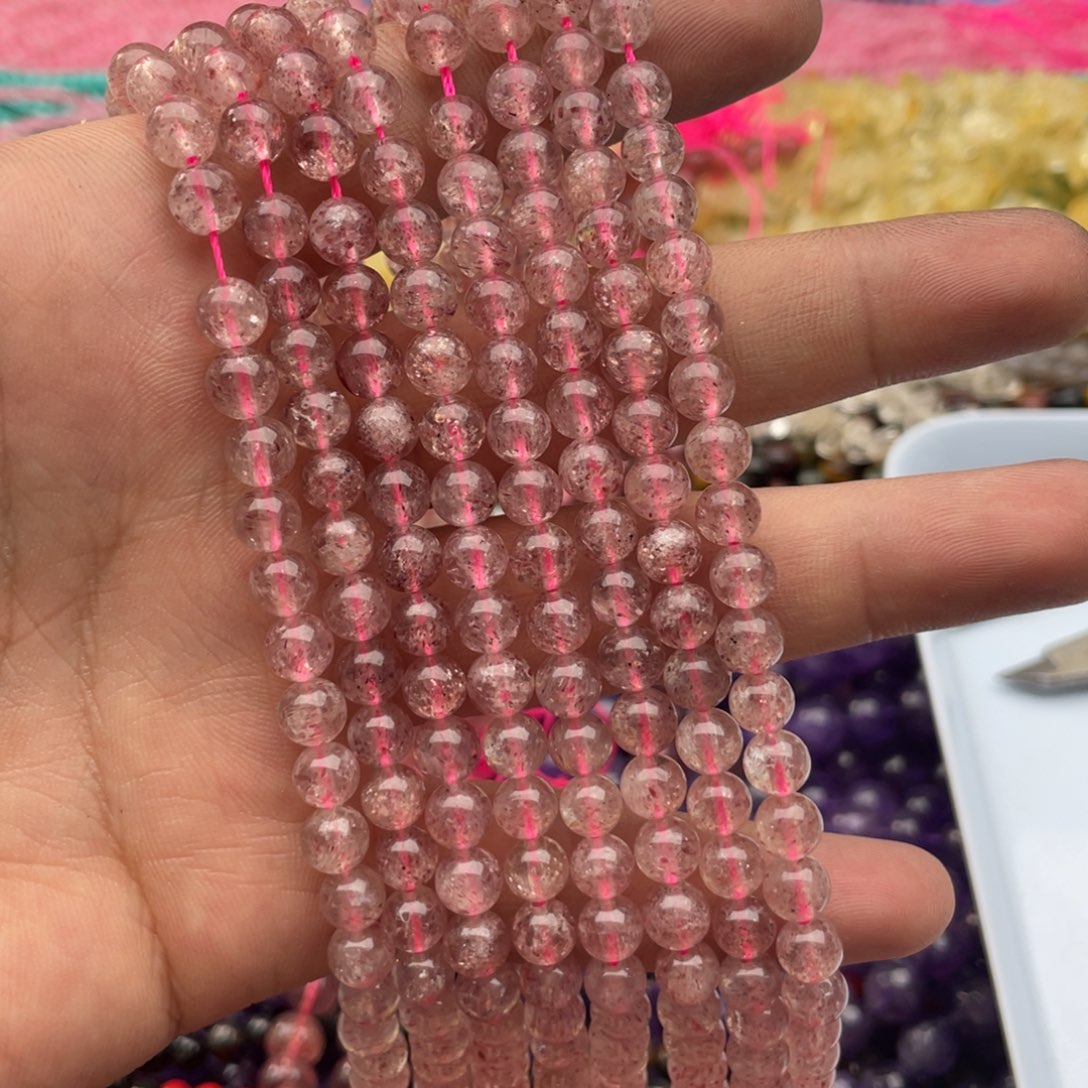 玛瑙/玉髓珠宝半成品未镶嵌一条装卡6mm草莓晶圆珠