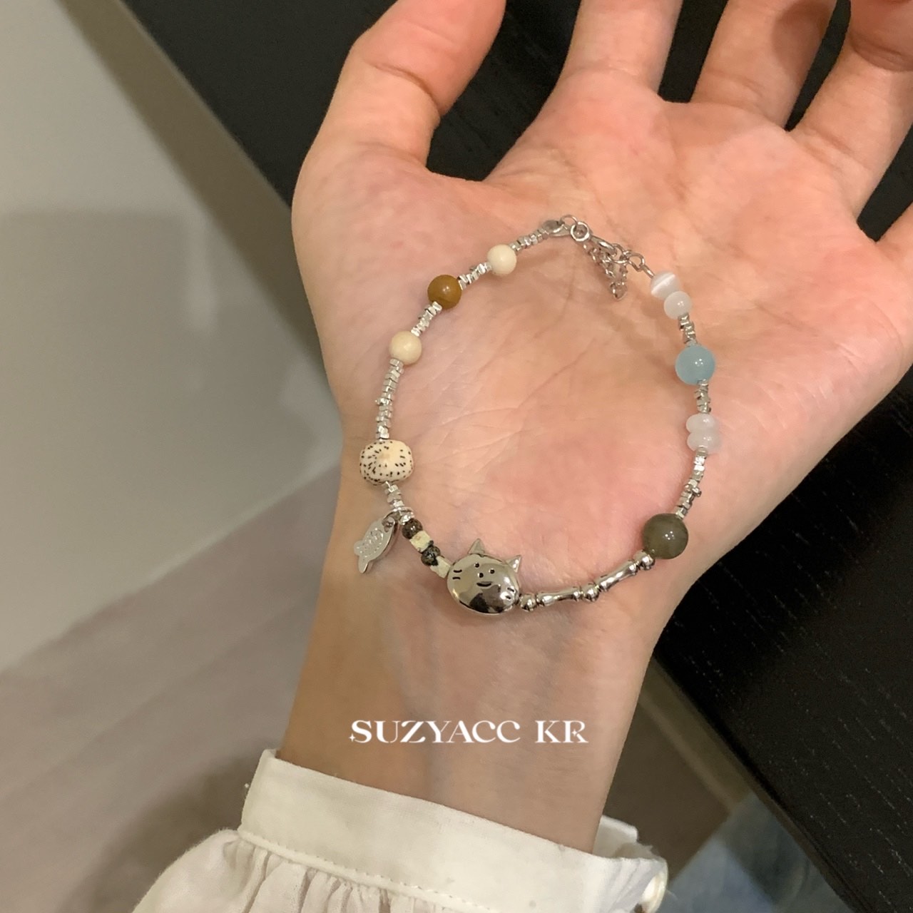 Suzyacc Kr 925银手链 925银【小猫钓鱼】手链手工气质少女DC0296
