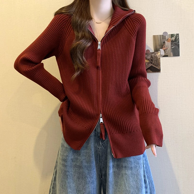 外单～羊绒混纺，拉链款长袖针织开衫，均码，百搭，显瘦宽松秋冬休闲