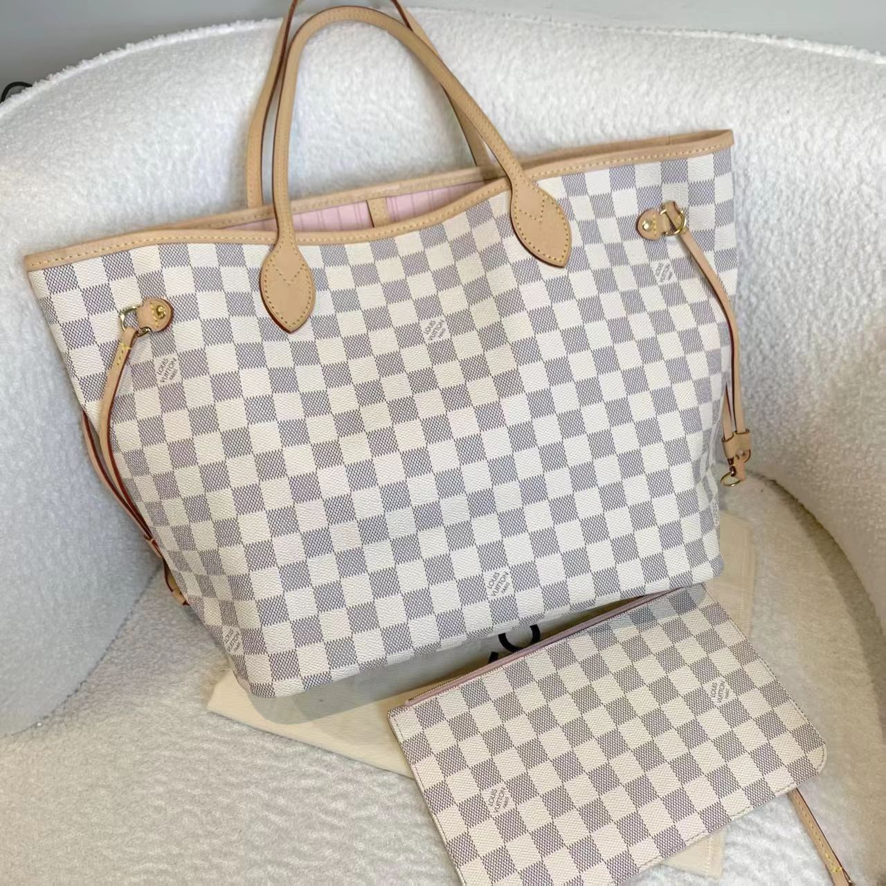 99新 LouisVuitton/路易威登 壹臻/白棋盘neverful中号 73680597