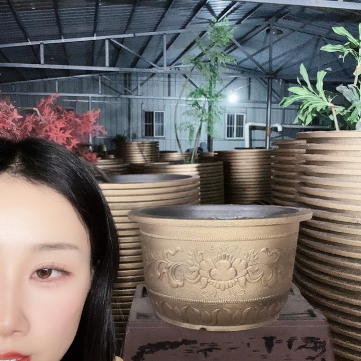 树皮纹米色35花盆2个有孔