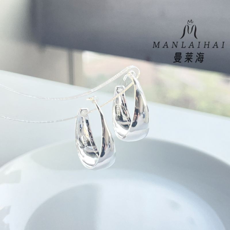 足银耳饰 光面经典耳圈ins法式气质礼物百搭轻奢素圈简约复古秋冬