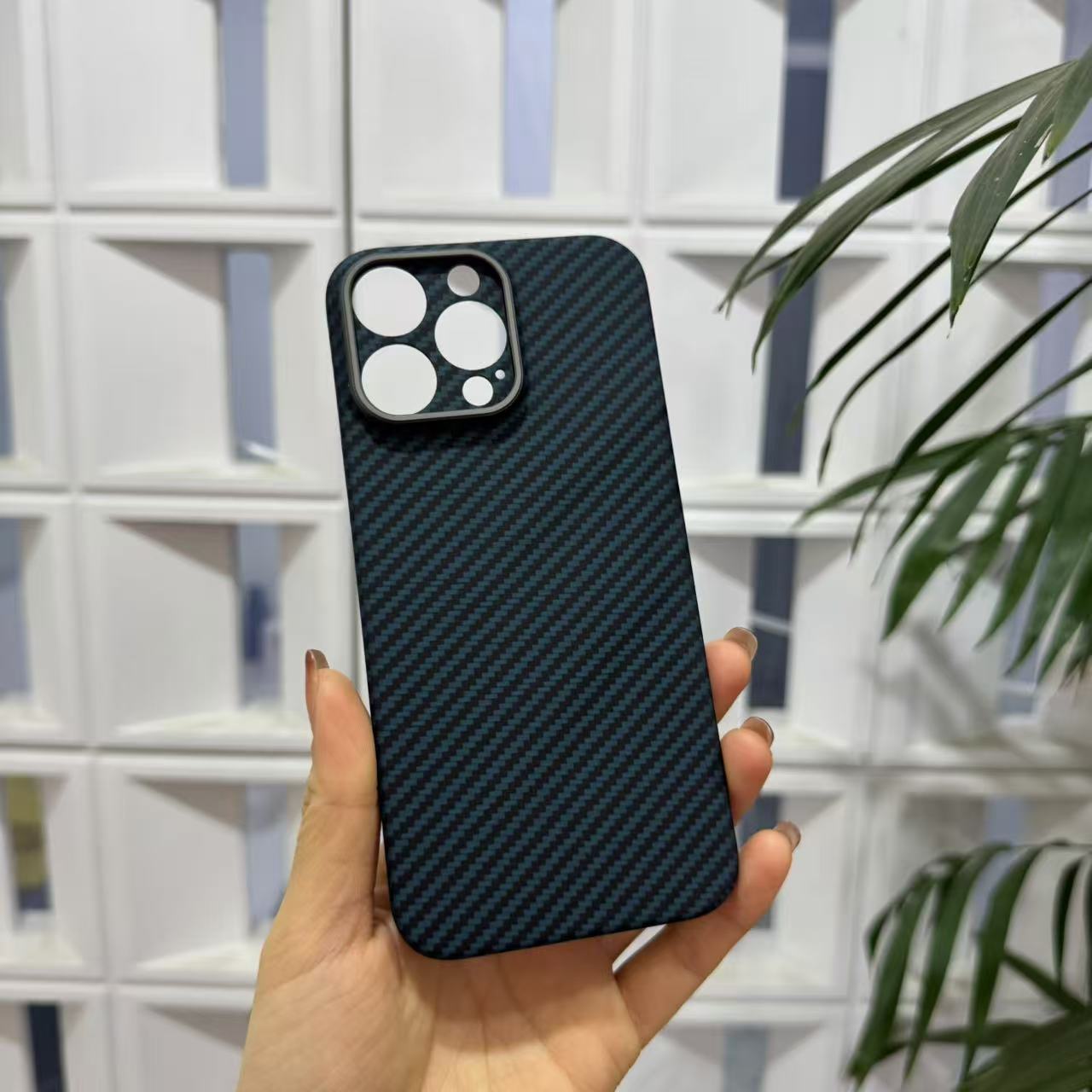 准新品  16promax黑蓝精孔【微瑕】全包无磁吸芳纶纤维凯夫拉手机壳