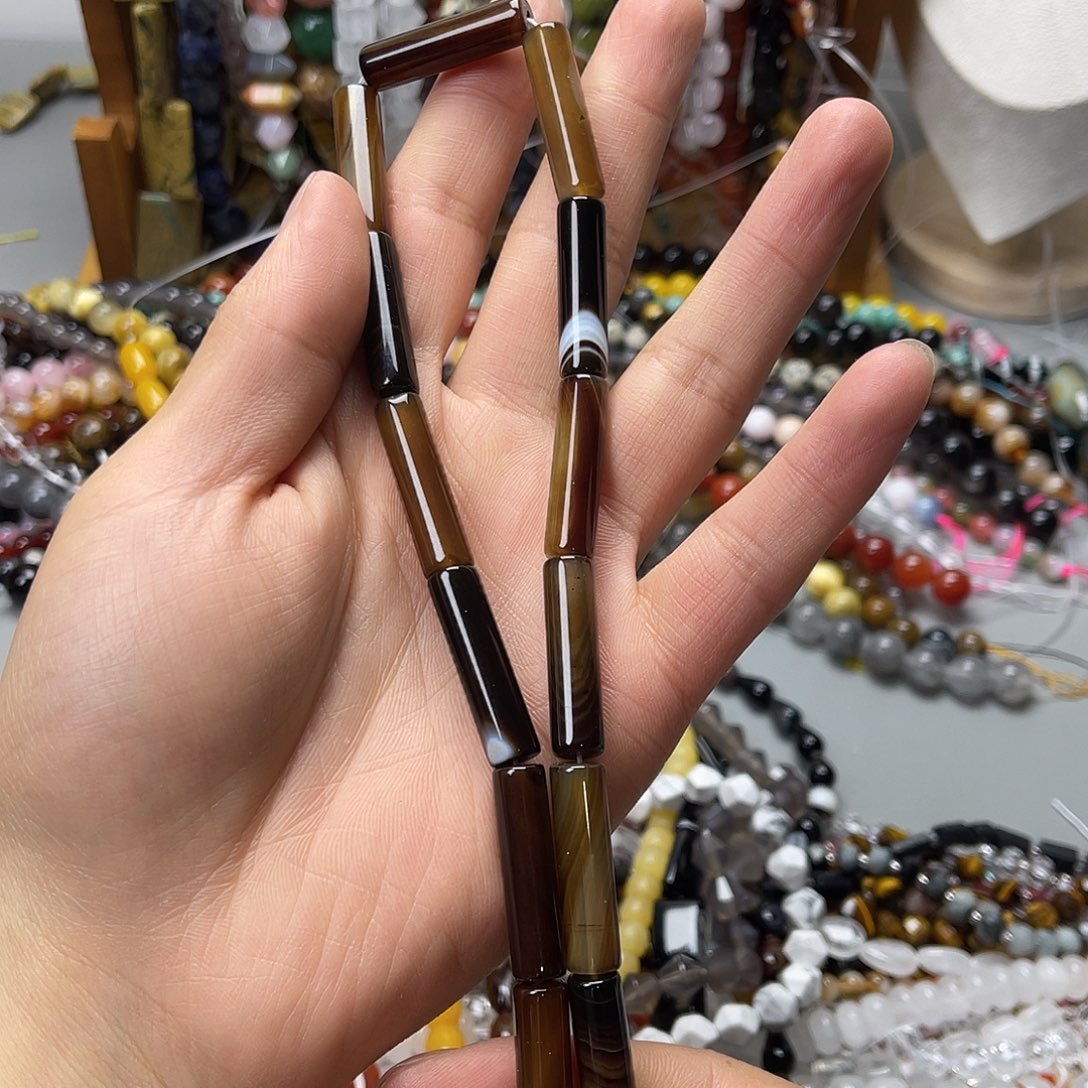 玛瑙/玉髓未镶嵌珠宝半成品8×30咖啡玛圆管一条