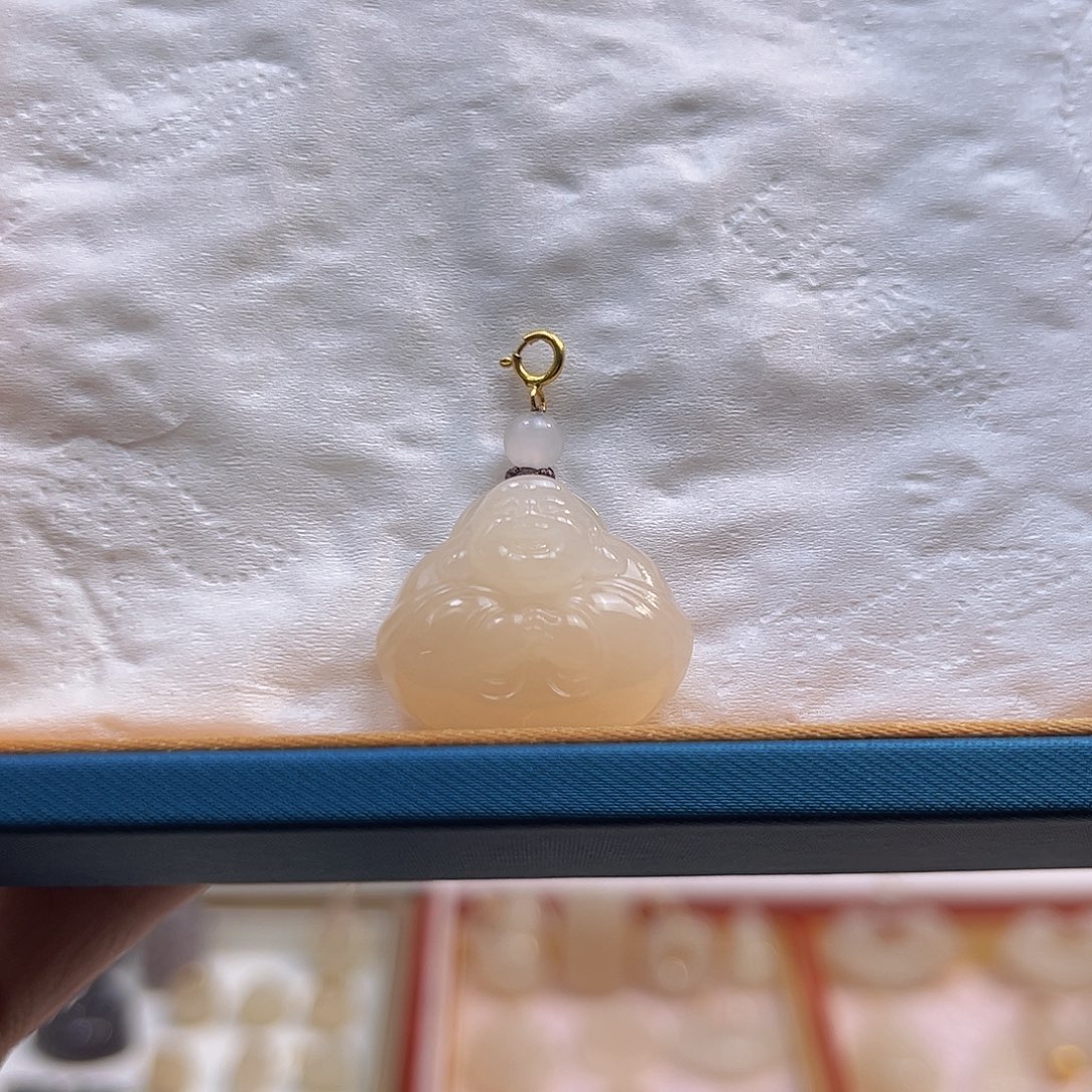 和田玉18K金镶嵌吊坠(不含链)