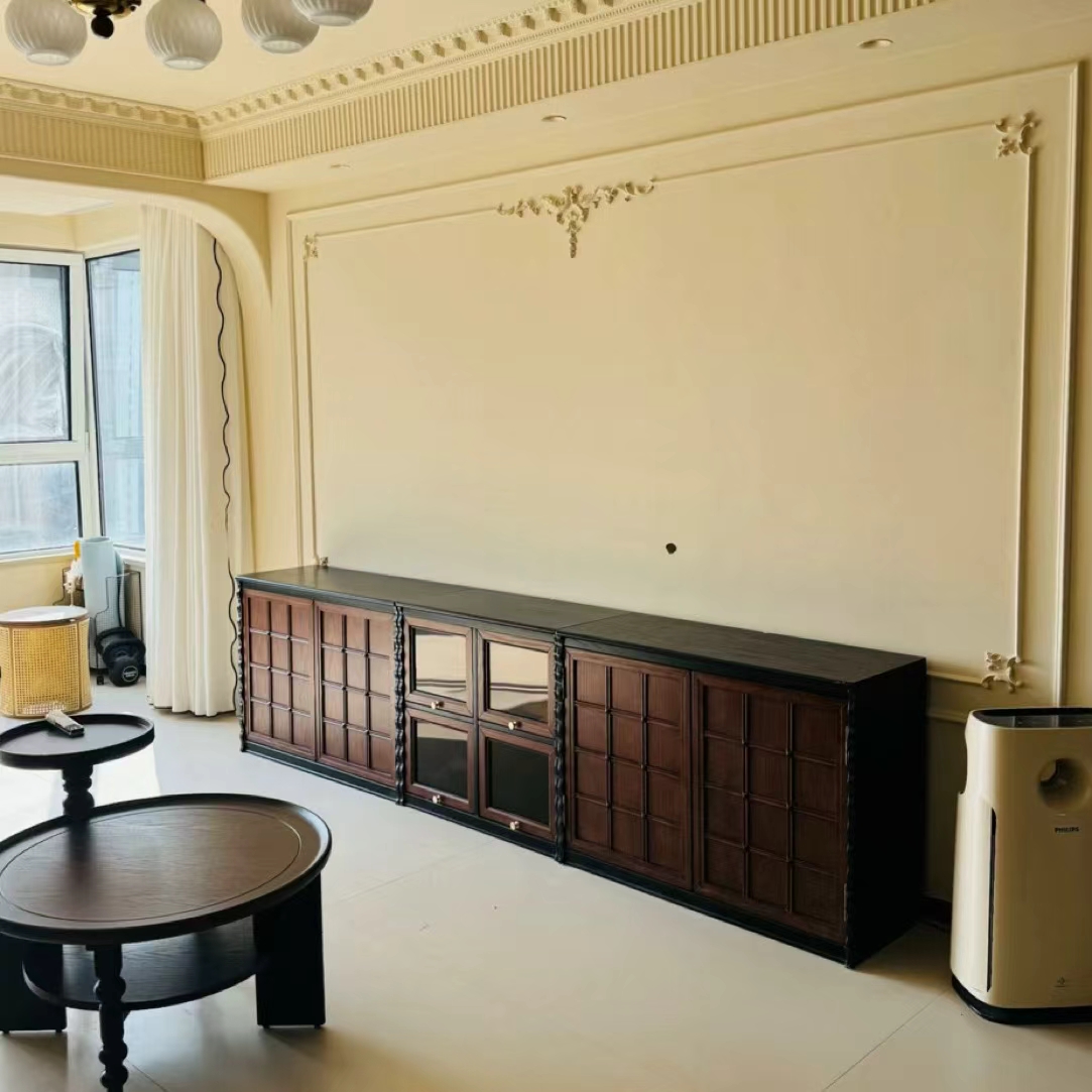 法式中古风实木电视柜模块组合展示柜收纳柜家用高级感复古落地柜