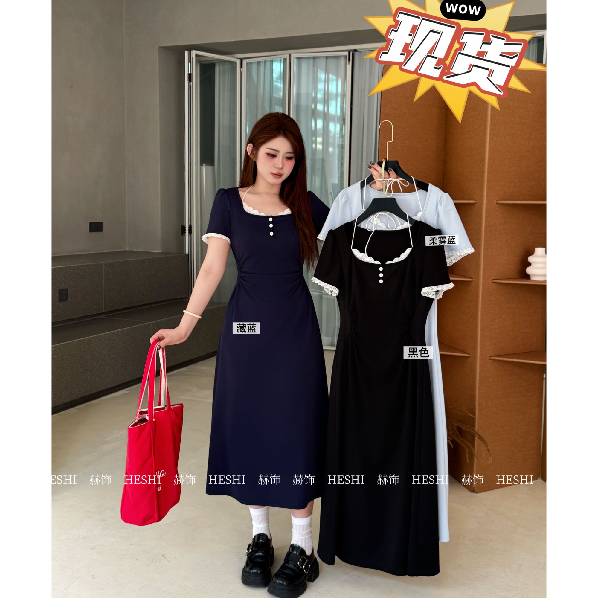 今晚发【千惠】欧若风胖MM夏季显瘦减龄显瘦小个子短袖连衣裙06043D