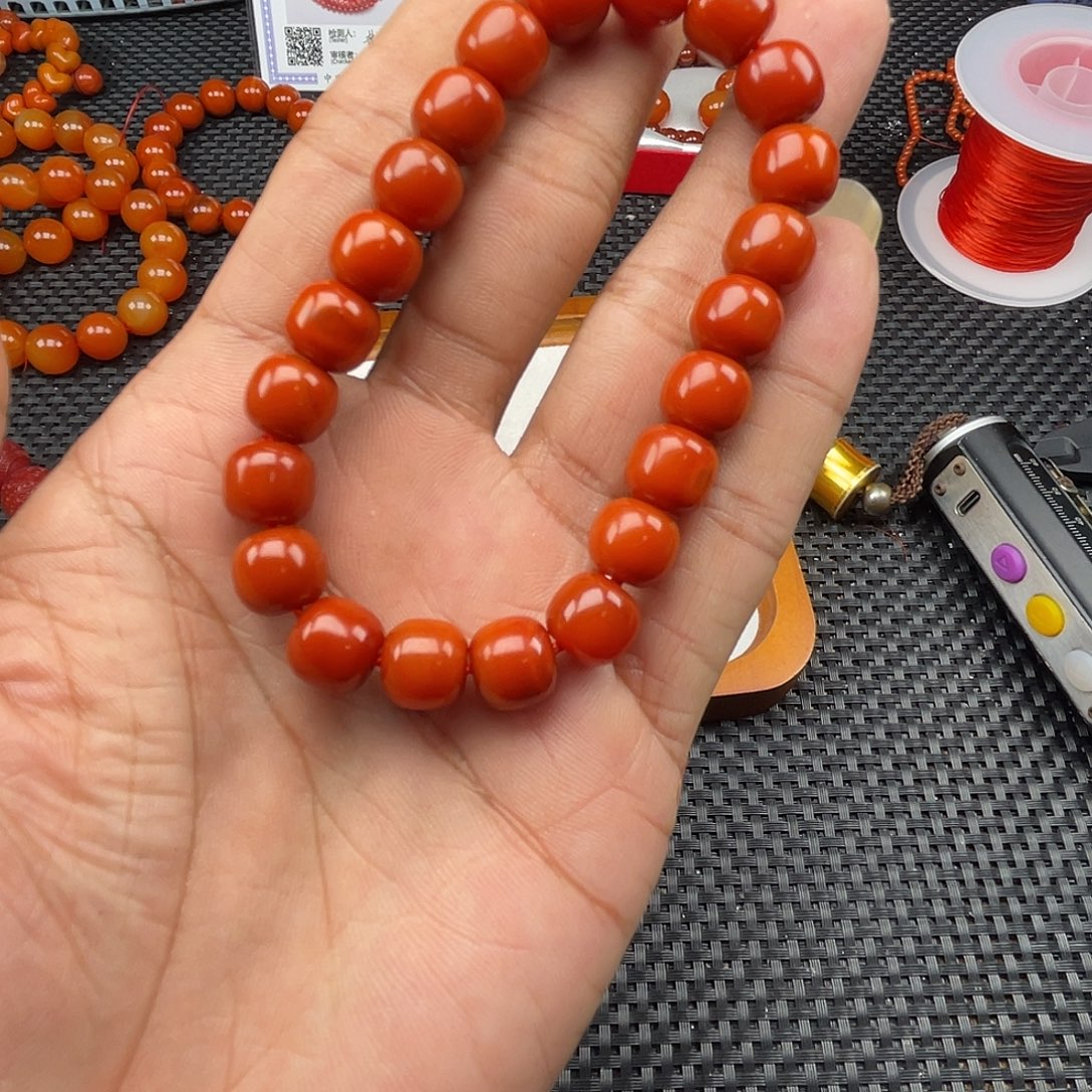 南红玛瑙未镶嵌柿子红老型手串卡9+