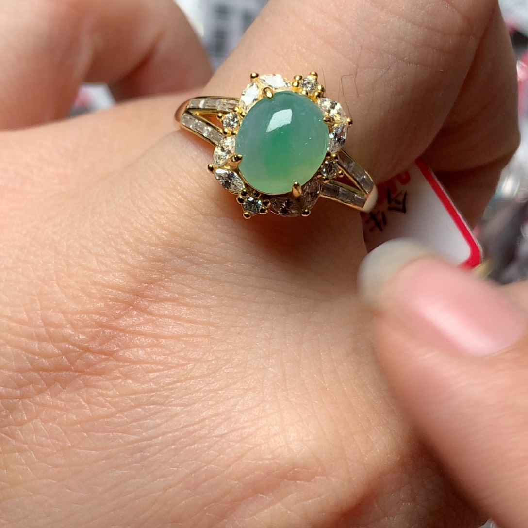 翡翠戒指银S925镶嵌天然翡翠戒指