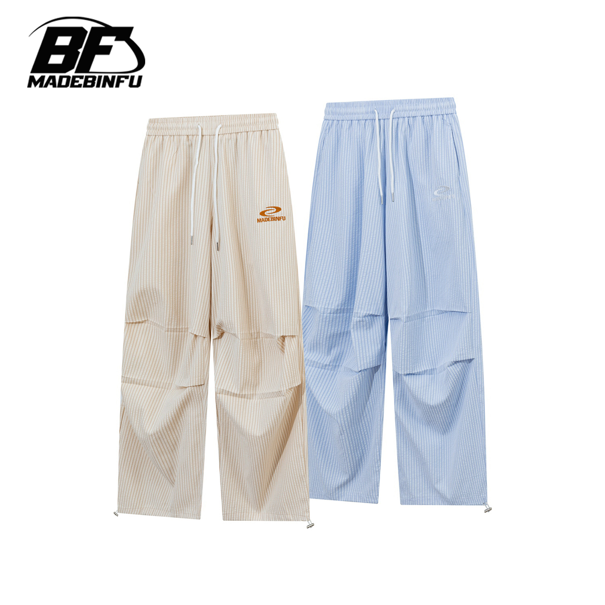 BINFU 自制 夏季新款男女同款情侣装小清新条纹宽松阔腿休闲长裤