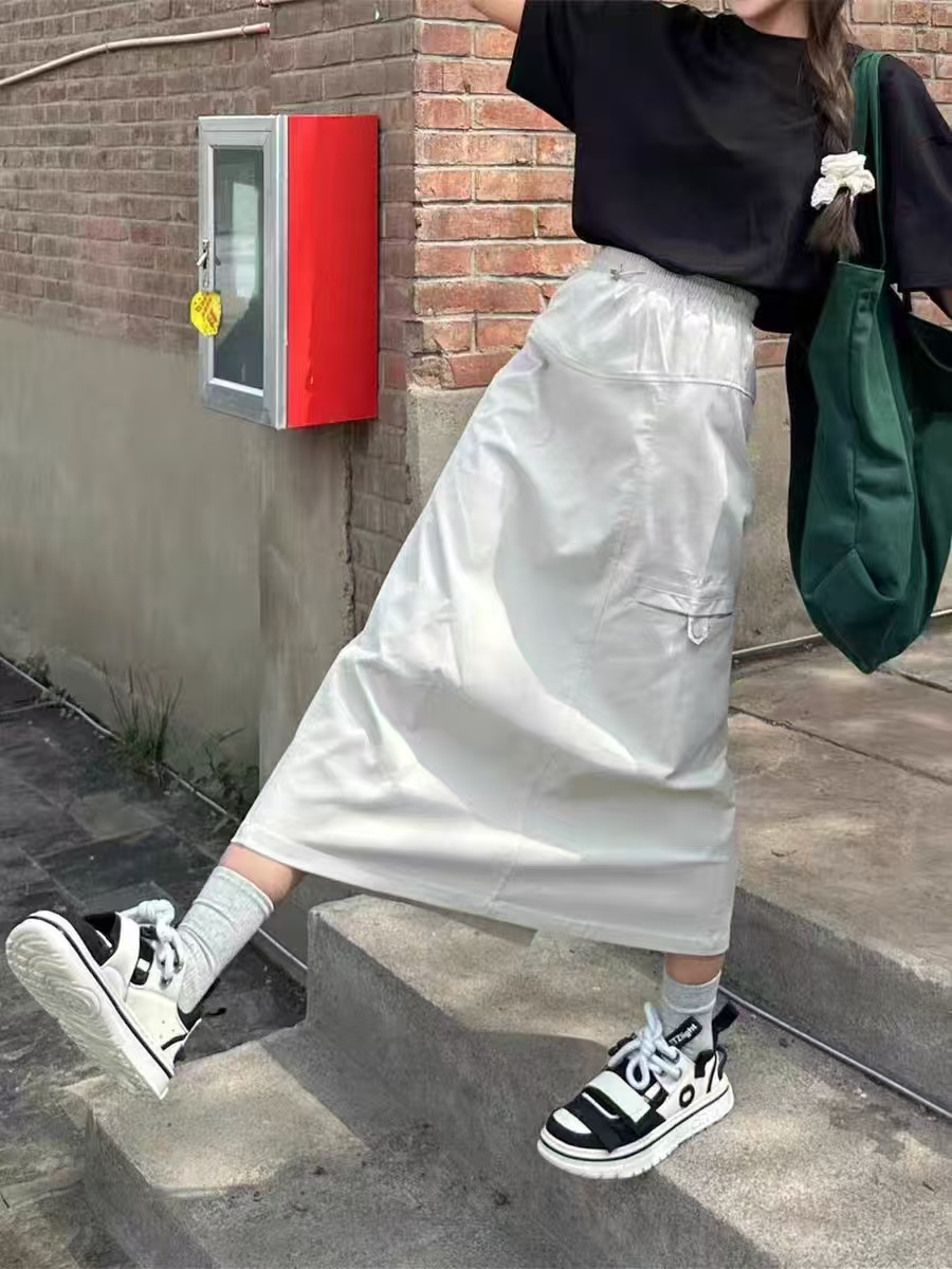 夏季高腰chic风薄款工装显瘦半身裙H7325
