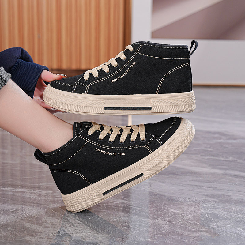 秋季系带韩版ins纯色板鞋百搭中帮小白鞋休闲潮鞋帆布鞋