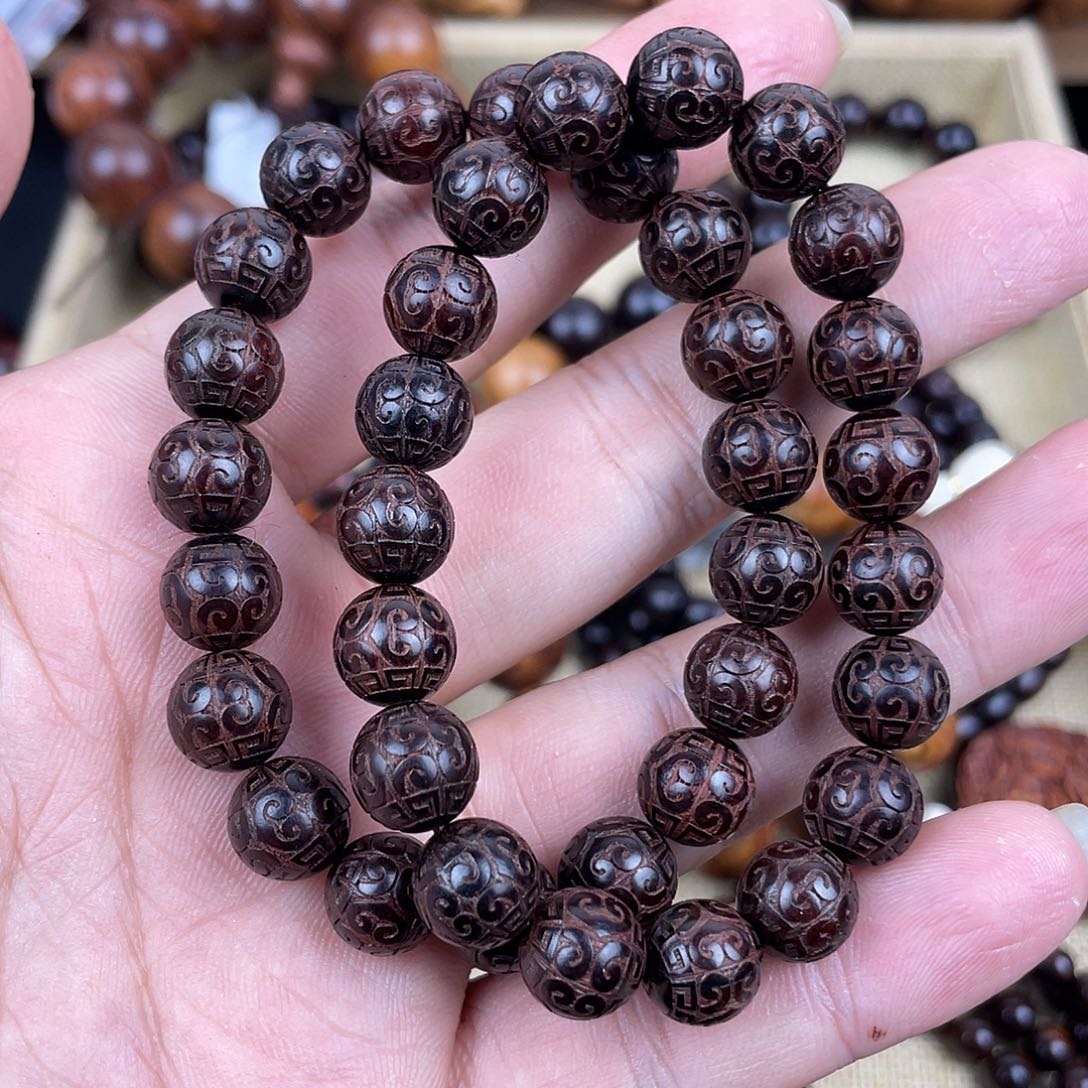 手串/手链小叶紫檀微瑕1.0 雕刻 2条