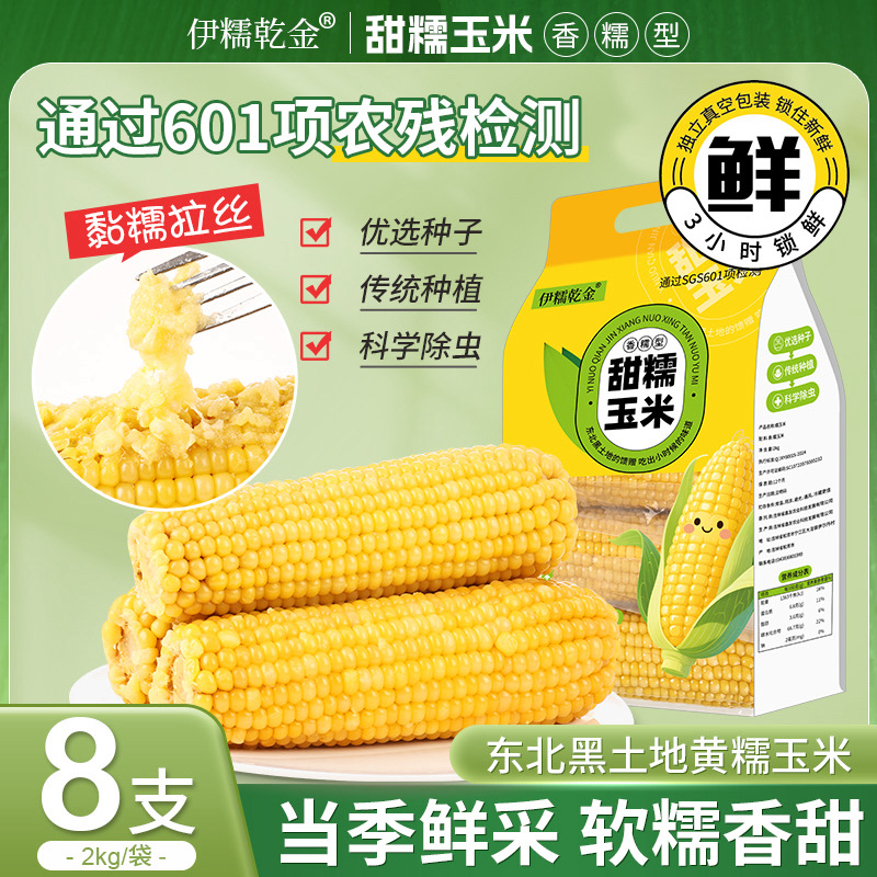 （试吃3支）25年头茬黄糯玉米新鲜采摘进口包装8支（整箱2kg）