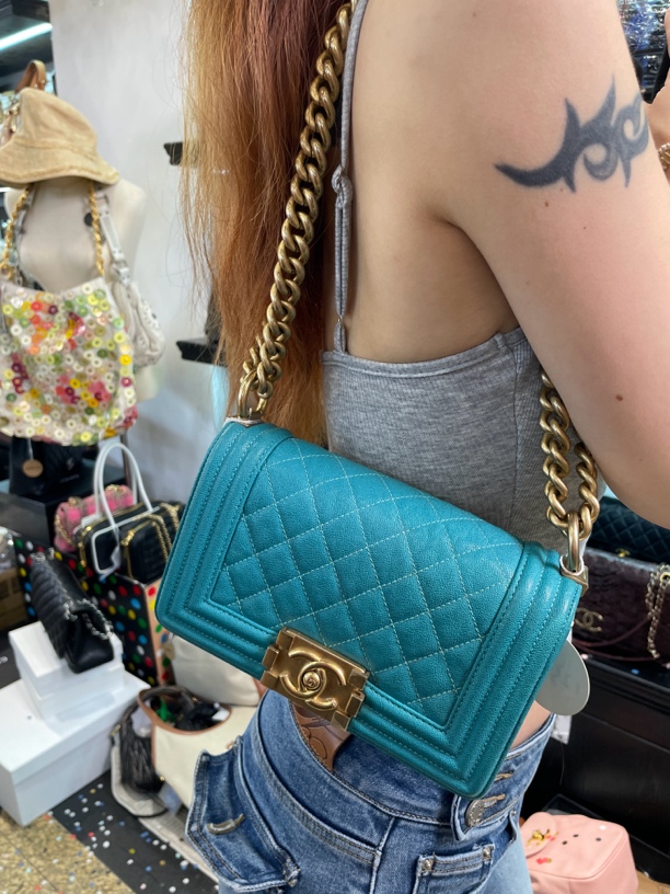 95新 Chanel/香奈儿 夏七中古/Chanel 蓝色leboy/单肩包