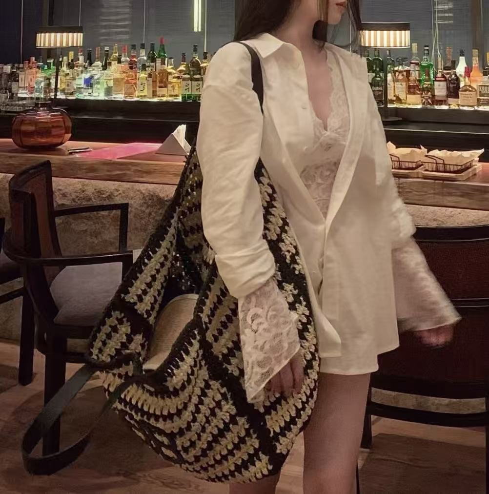 针织夏季法式成人时尚秋季复古薄款衬衫长袖韩系拼接小众小香风