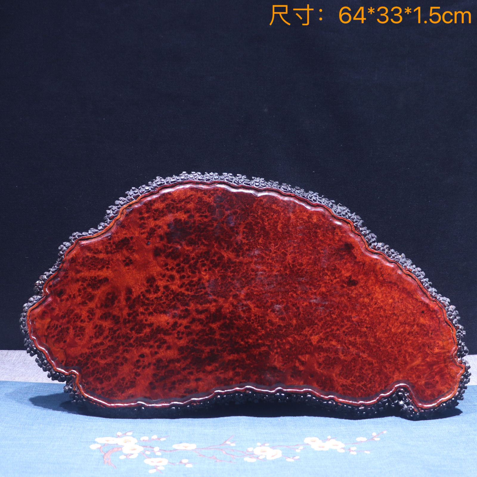 缅甸花梨干泡台茶盘瘿木瘤疤手工雕刻茶具茶道壶承杯垫托盘-135号