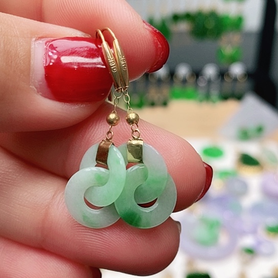 翡翠耳饰18K金镶嵌耳饰