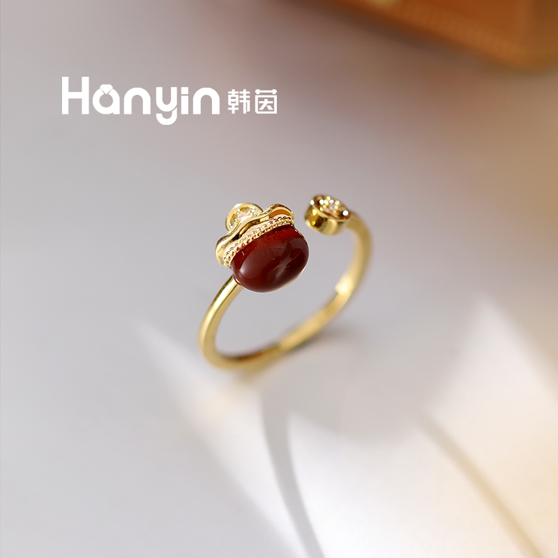 铜合金珐琅戒指 时尚百搭釉面钱袋子钱多多开口戒指轻奢高级感