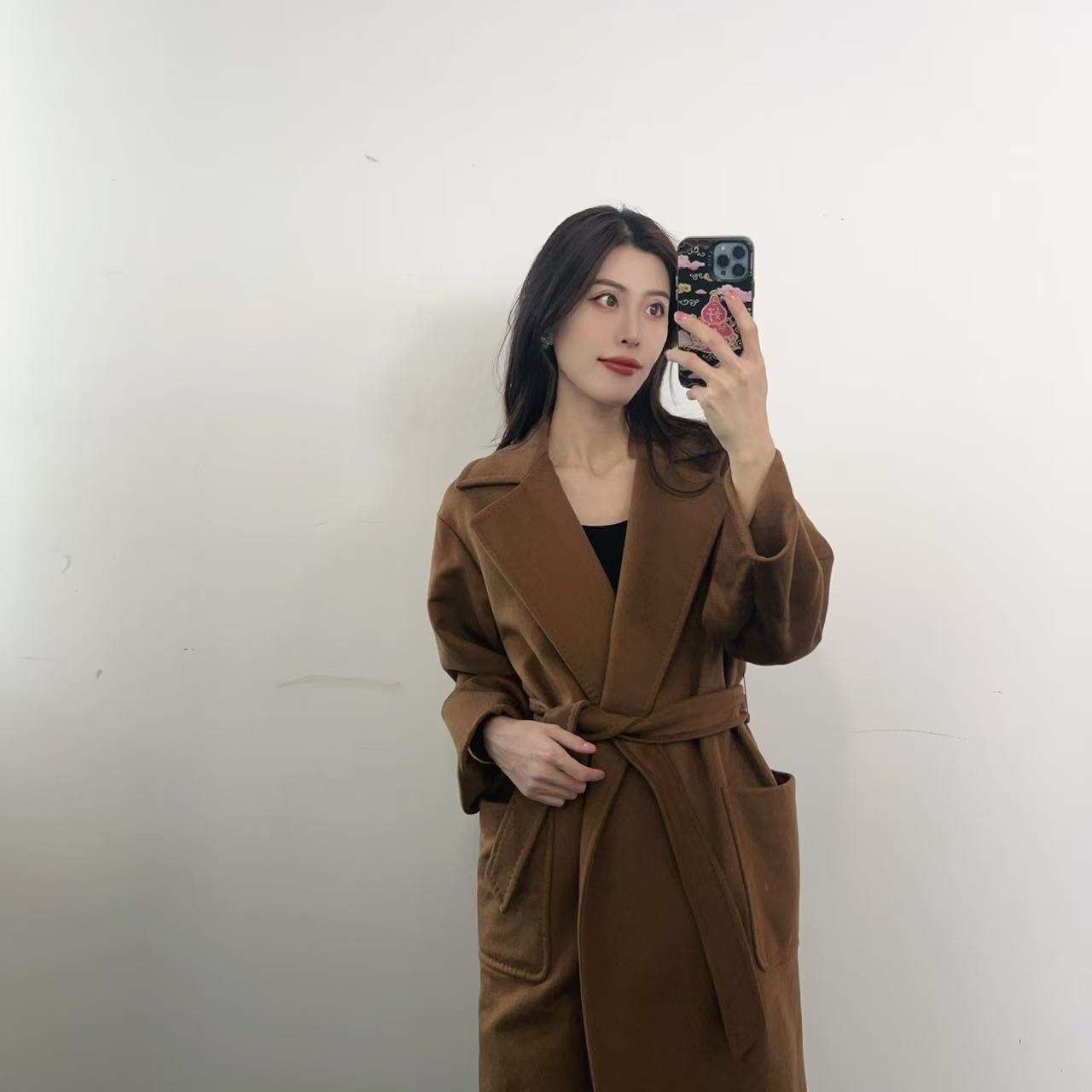 95新 MaxMara 麦殿/山羊绒大衣棕色155码/240708VZTVK01