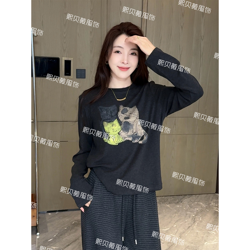 【浮浮款-只出不进】早秋新款圆领卡通印花长袖宽松T恤 G5323