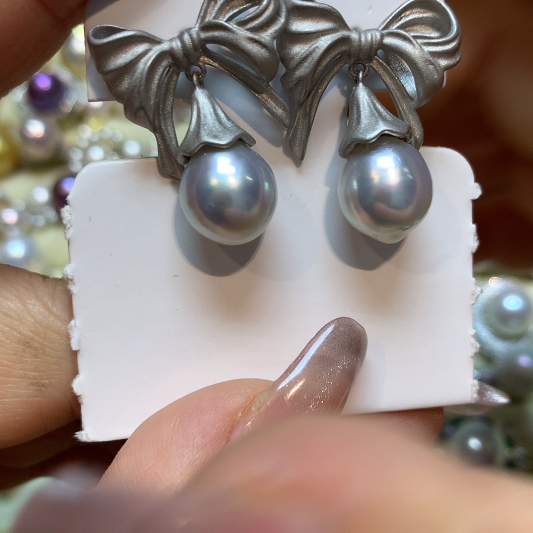 海水珍珠耳饰银S925镶嵌