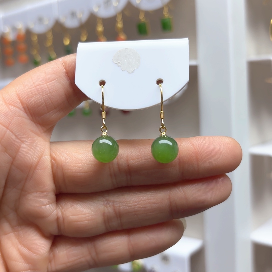 和田玉耳饰银S925镶嵌