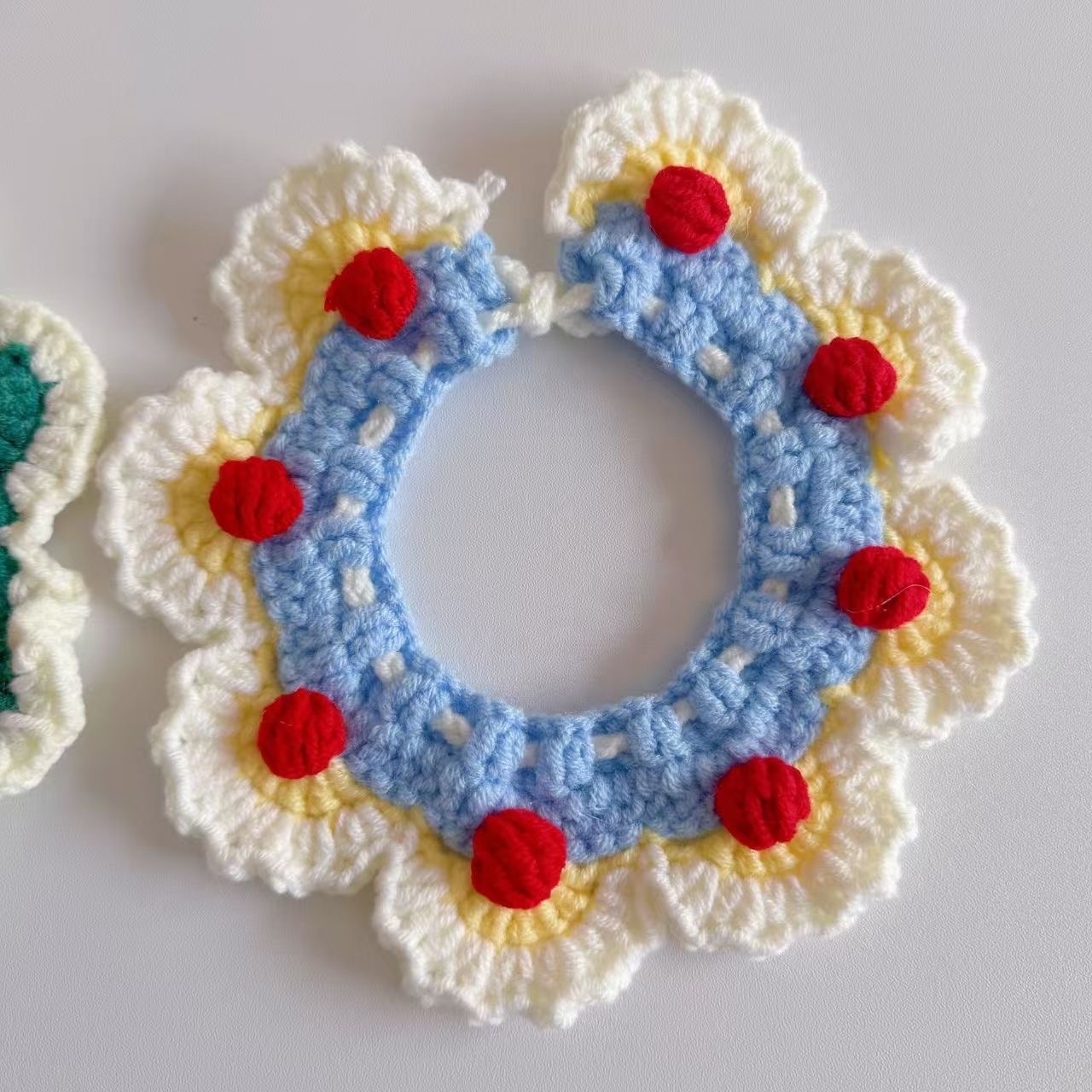 手工编织猫咪狗狗针织项圈可爱郁金香花边宠物围脖围巾