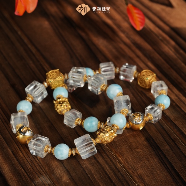 手工设计前t无l海纹石蓝针水晶多宝手串多样性发一7085N