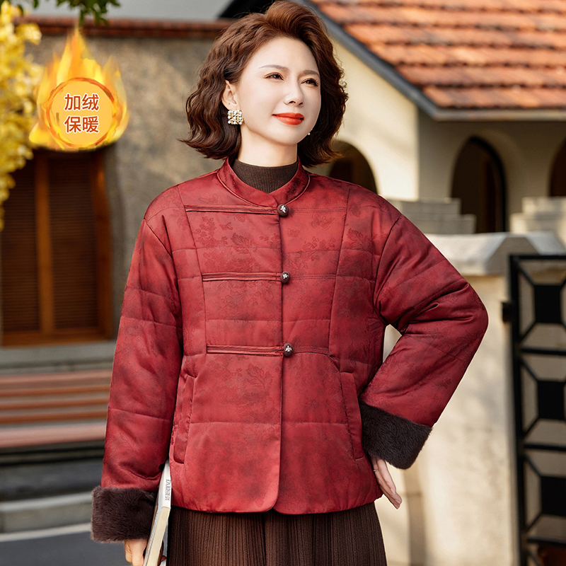 2025时尚风秋冬中老年女装常规保暖立领短款休闲风休闲棉服