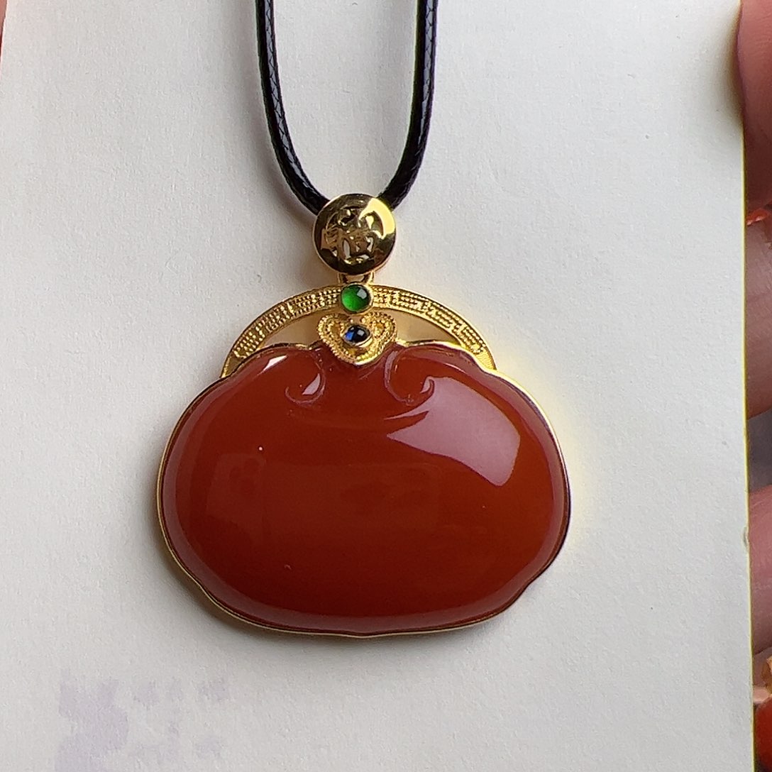 南红玛瑙18K金南红吊坠18K金镶嵌明*夜