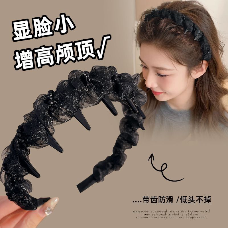 瑞丽风休闲风日韩复古宫廷发箍黑色时尚饰品头箍发饰宽边网纱发箍