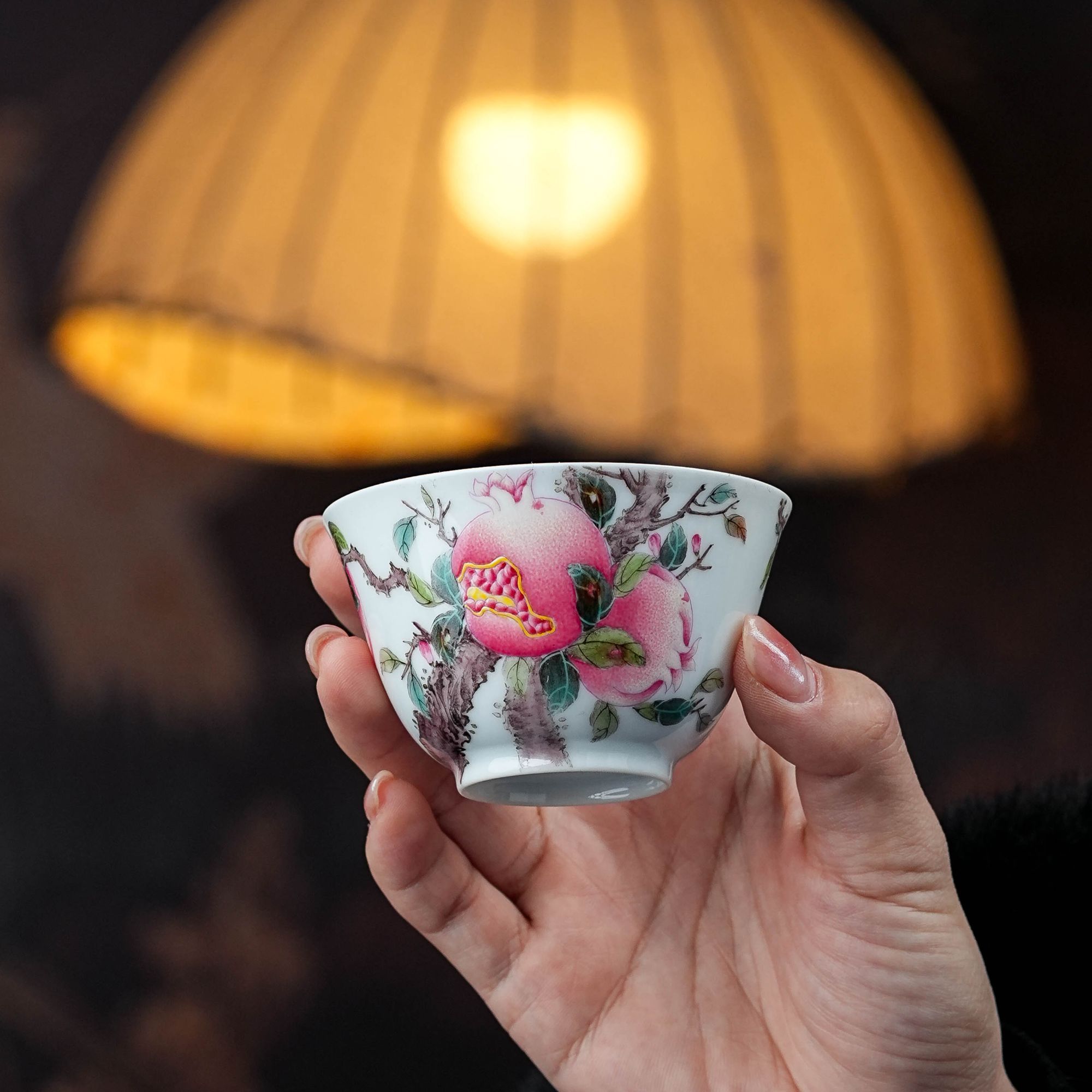 景宫粉彩石榴撇口杯陶瓷纯手工主人杯手绘蝶恋花中式茶具饮茶喝茶