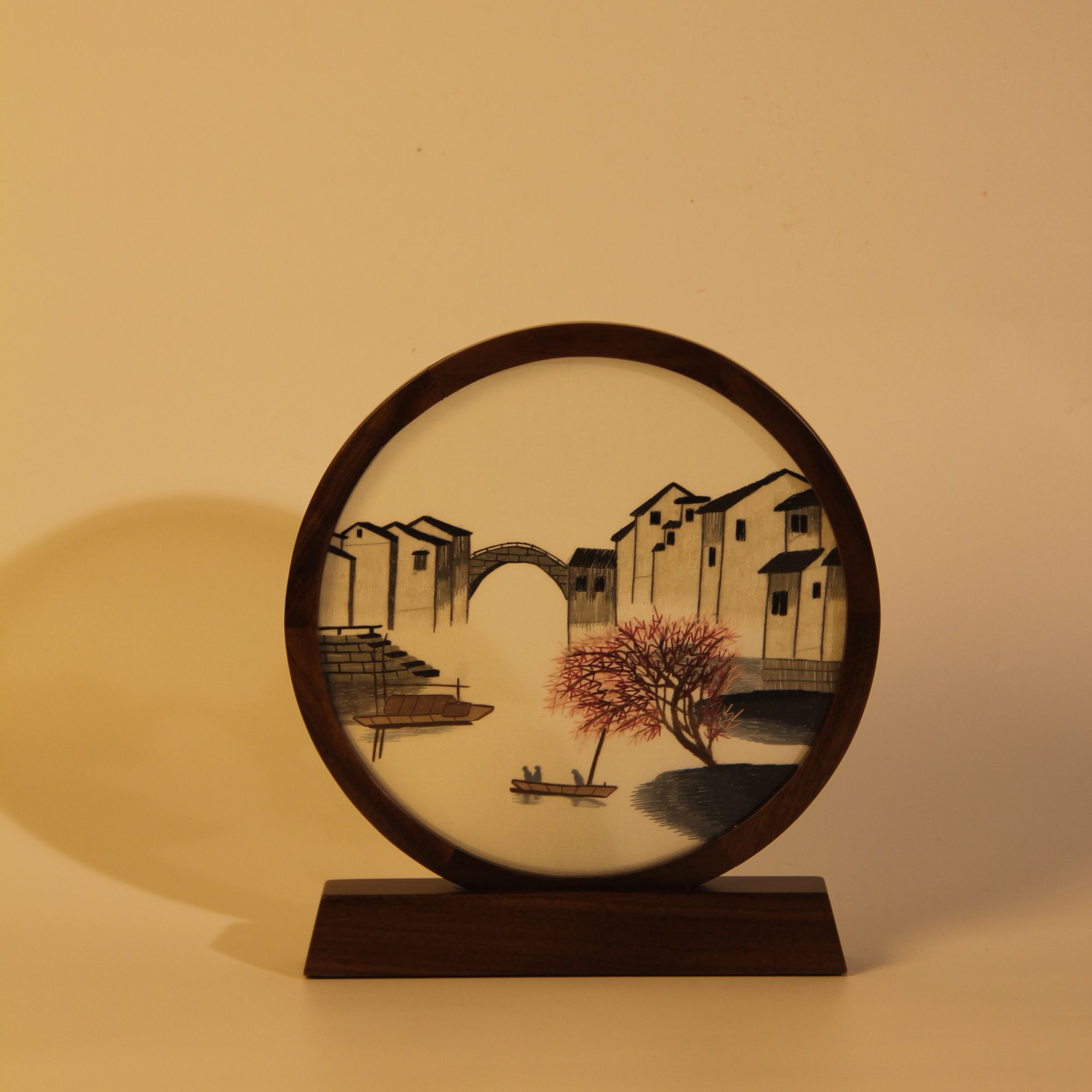 纯手工双面江南水乡苏绣精品摆件客厅玄关送人必备摆件锦盒包装