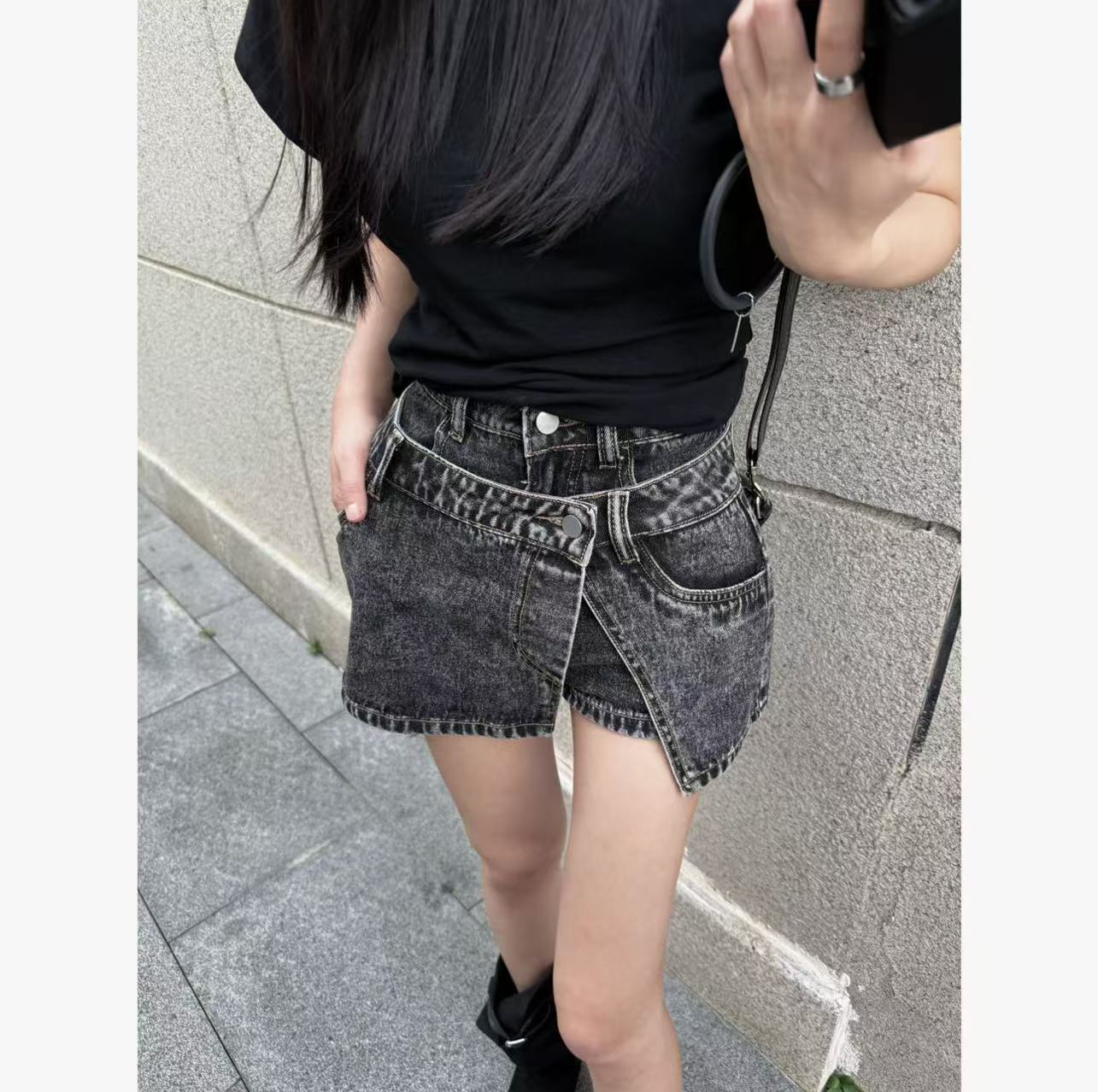 Mao夏季新款水洗做旧风牛仔裤裙高腰时尚个性减龄百搭裙子H4999