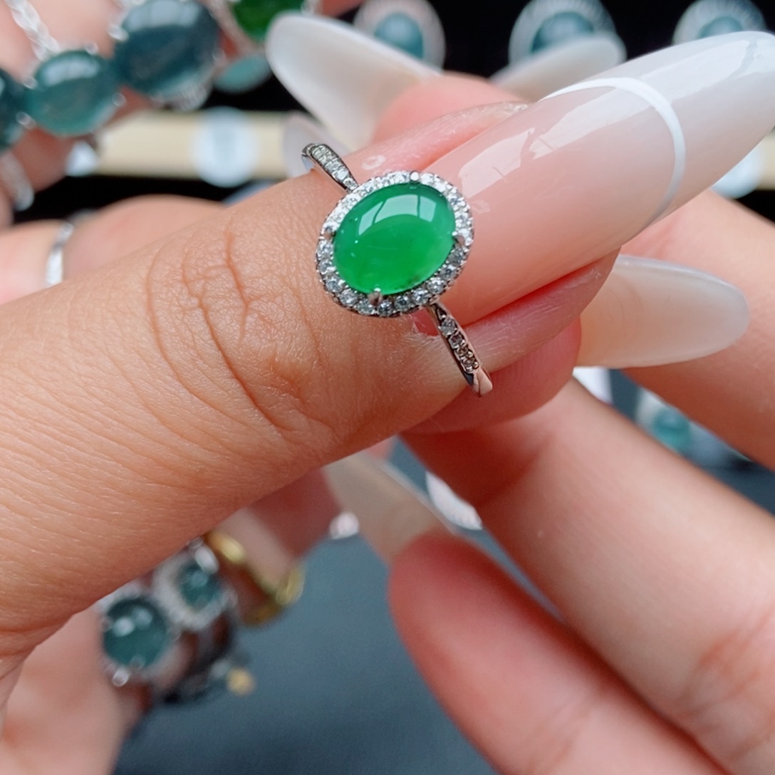 翡翠戒指银S925镶嵌45874