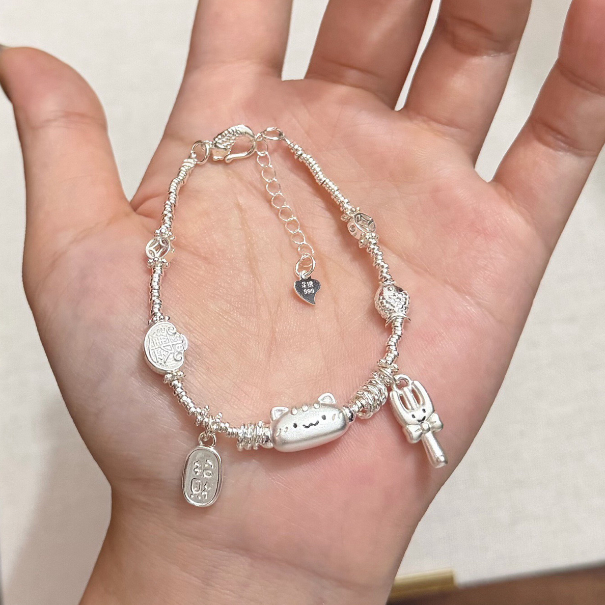 足银手链  砚岚归原创法棍猫手链甜美少女小众礼物可爱手工ins