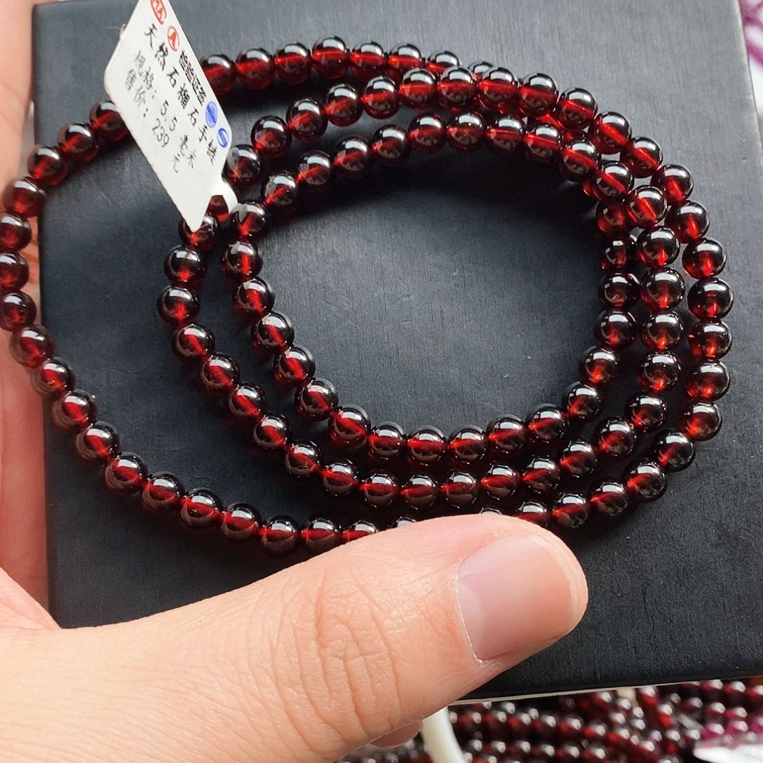 石榴石手链未镶嵌5.5mm精品三圈