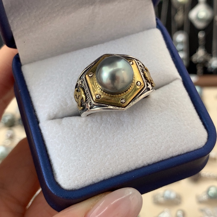 银S925镶嵌戒指海水珍珠