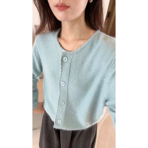 #53178 秋冬新款宽松长袖针织圆领开衫女显瘦百搭上衣