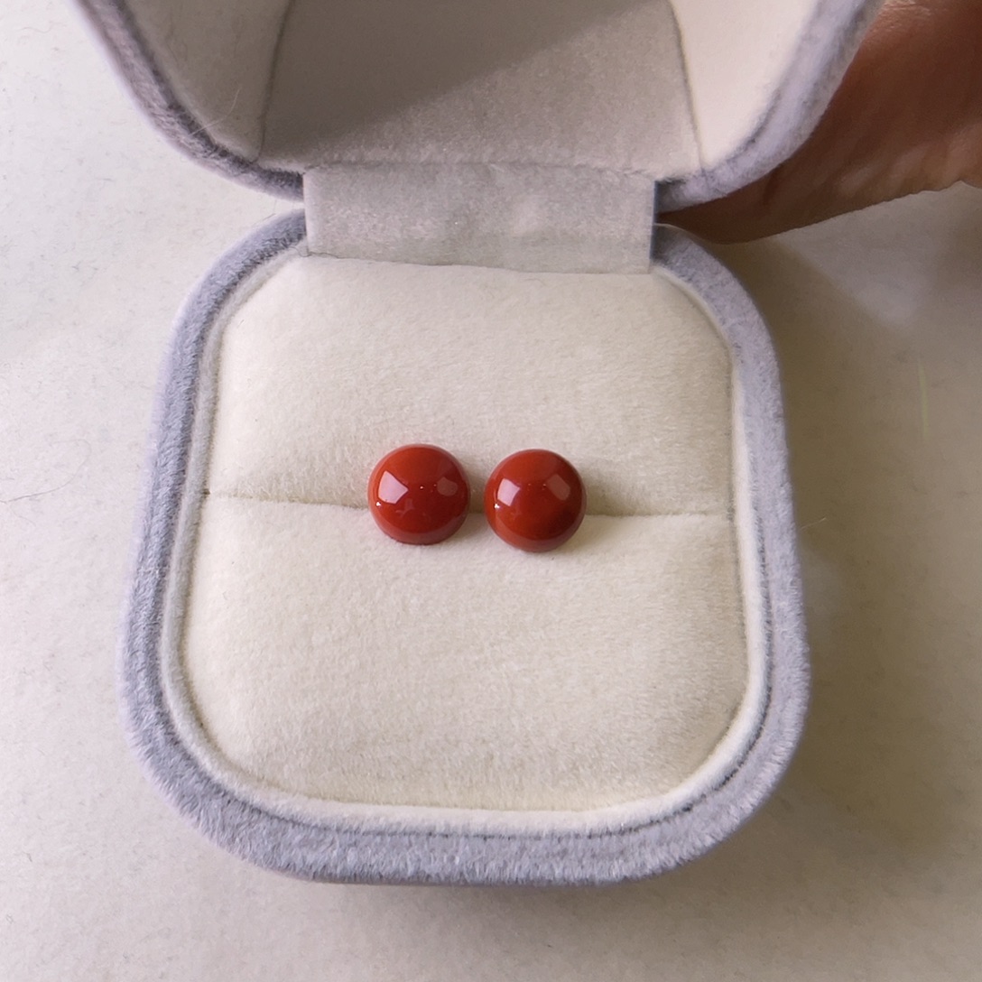 南红玛瑙18K金镶嵌耳饰