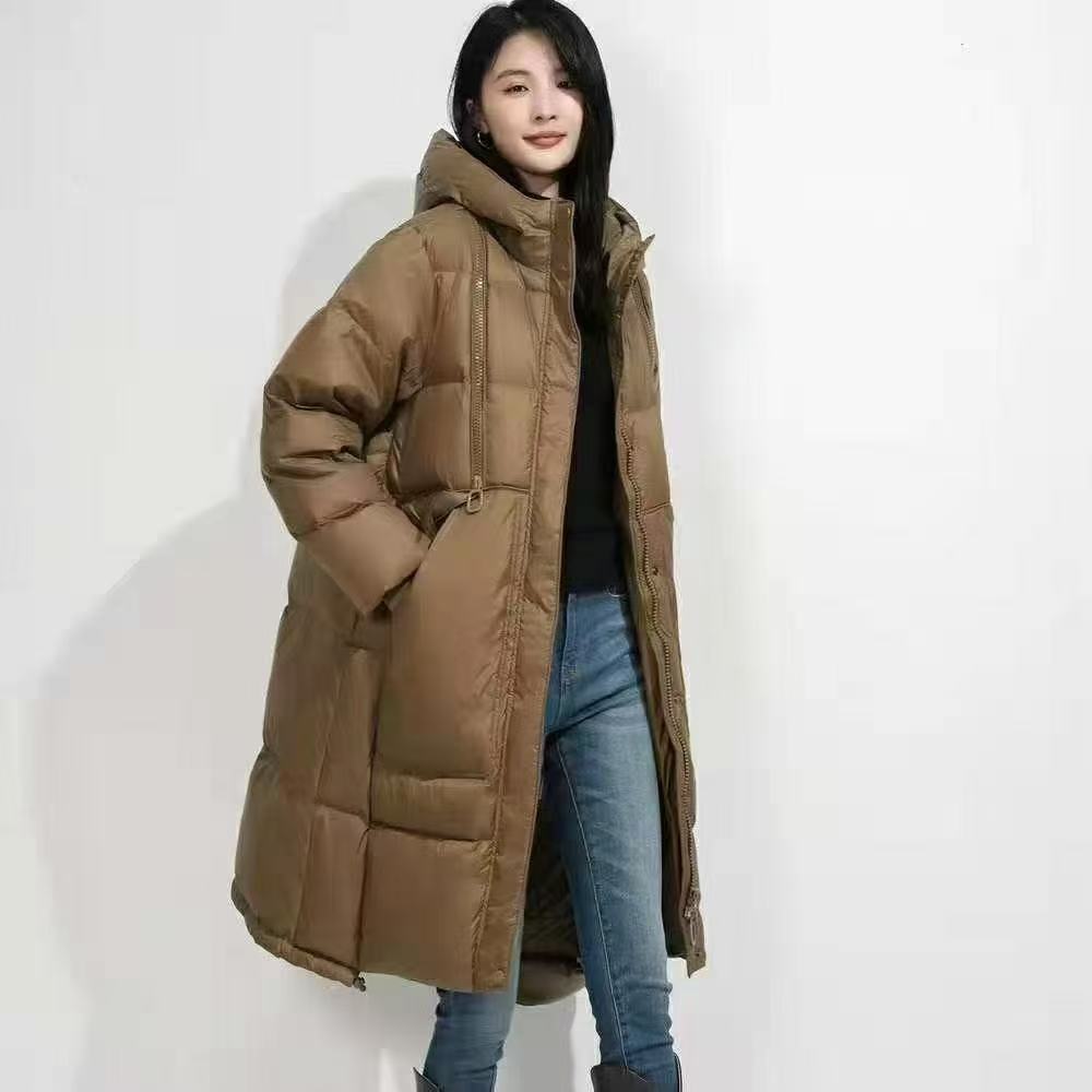韩版连帽保暖宽松长款减龄白鸭绒女装女