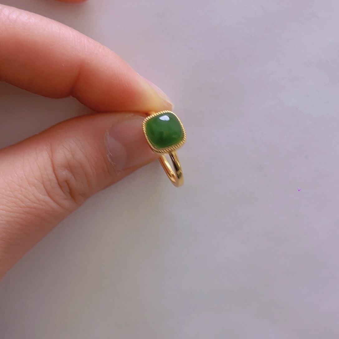 和田玉戒指银S925镀金镶嵌