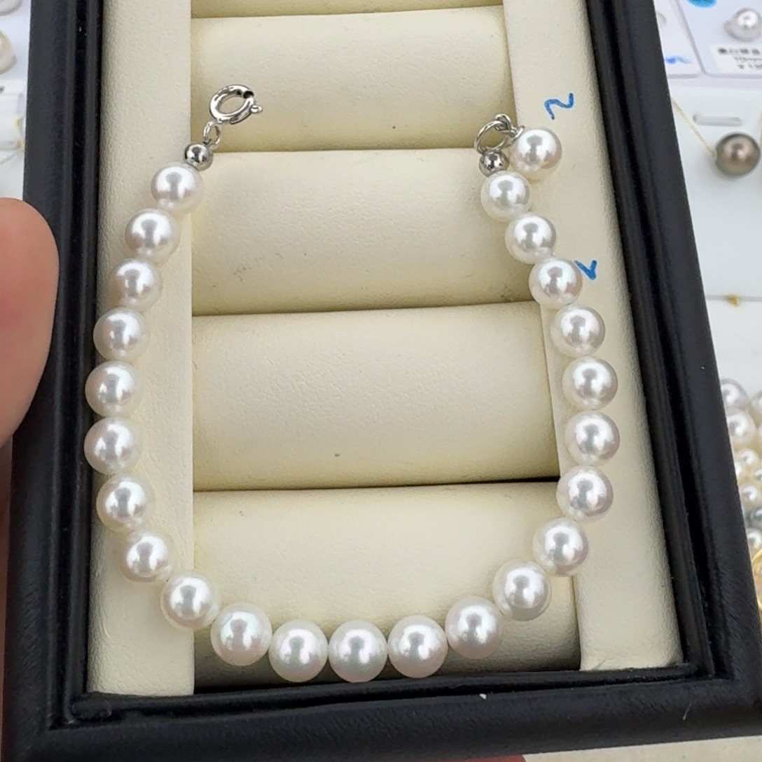 手串海水珍珠银S925镶嵌AK珠正圆微瑕6-7mm