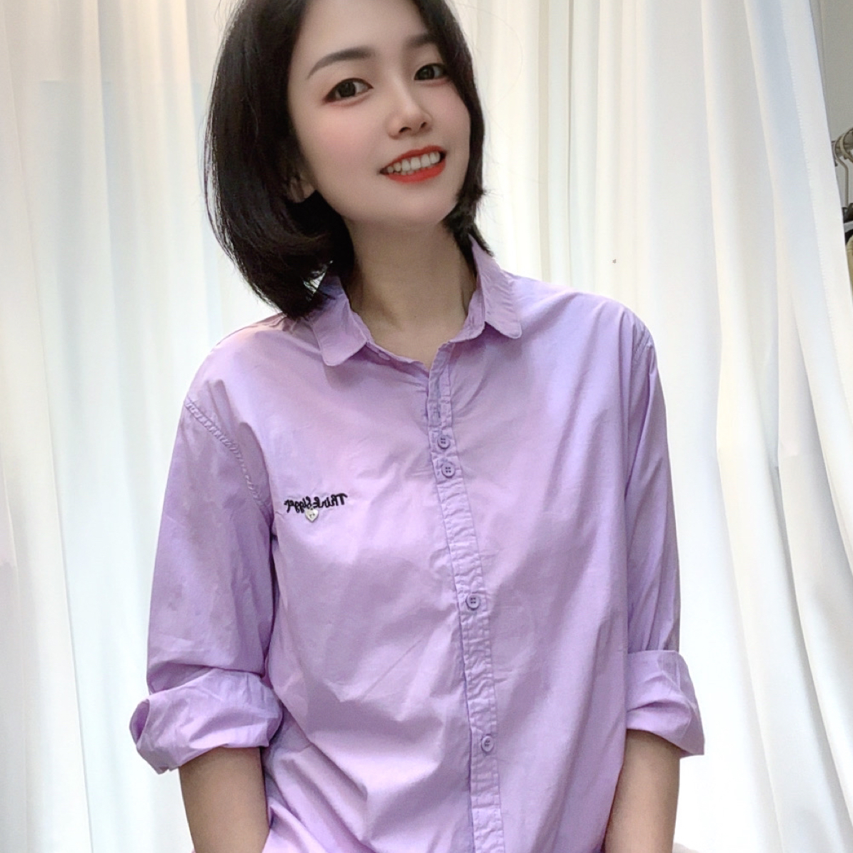 刺绣字母长袖衬衫女早秋新款休闲时尚气质显瘦百搭上衣