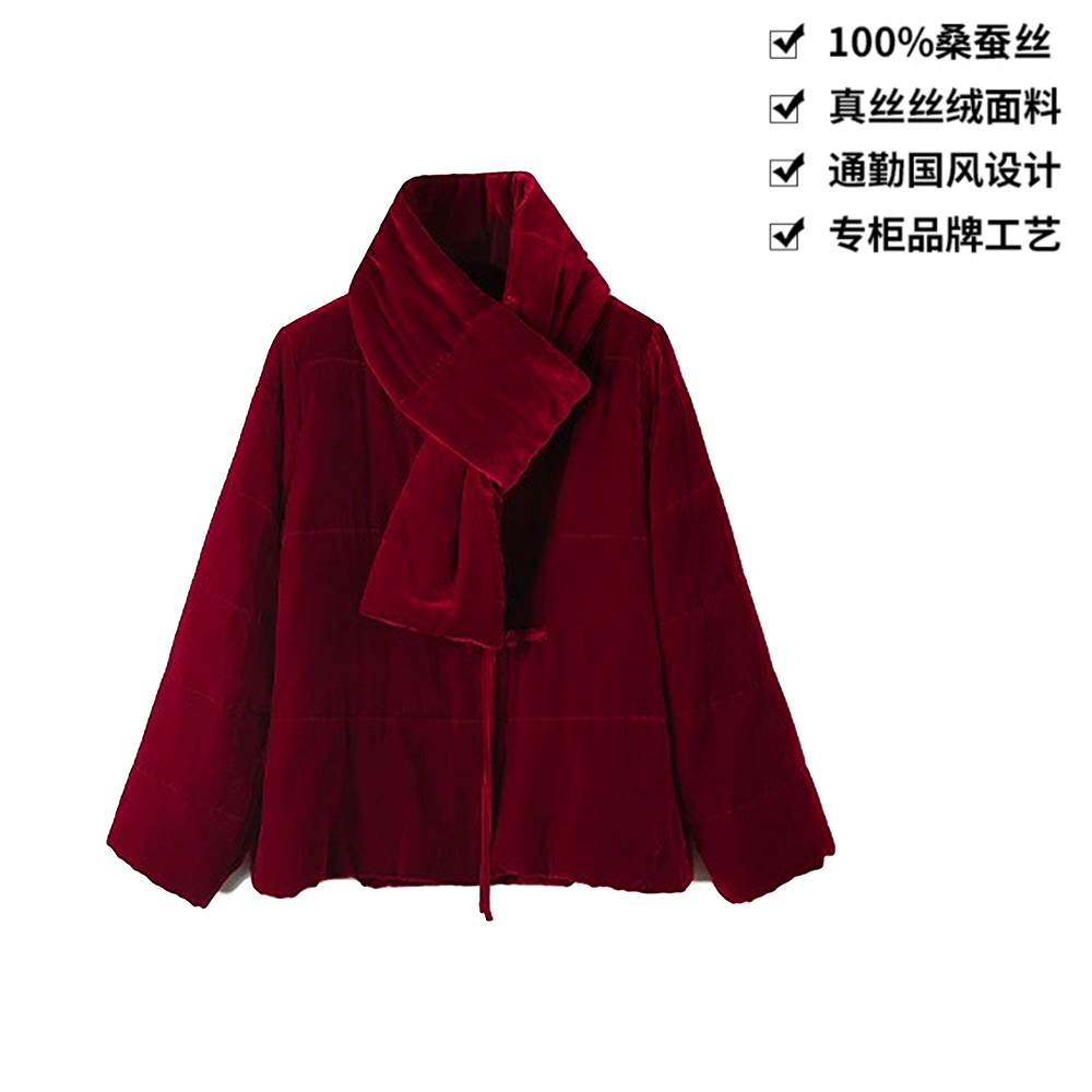【买真丝棉服送真丝围脖】100桑蚕丝丝绒新中式真丝丝绒棉服CX168