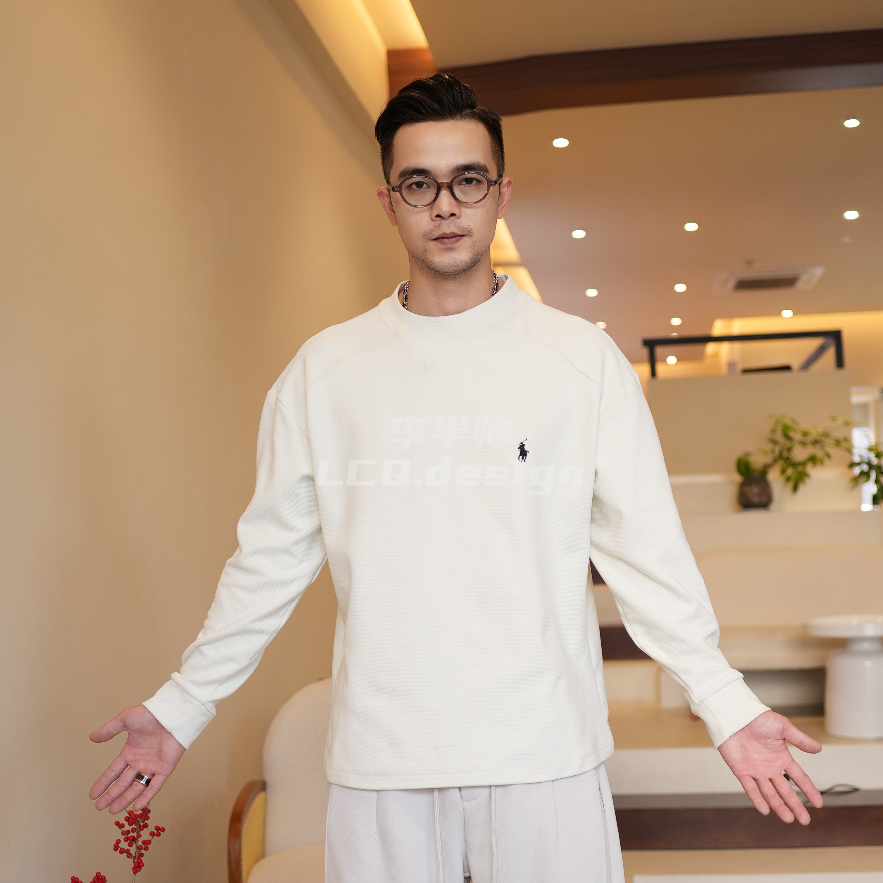 【绵羊毛】男士秋冬磨毛立裁长袖刺绣宽松穿搭搭配长袖圆领打底衫