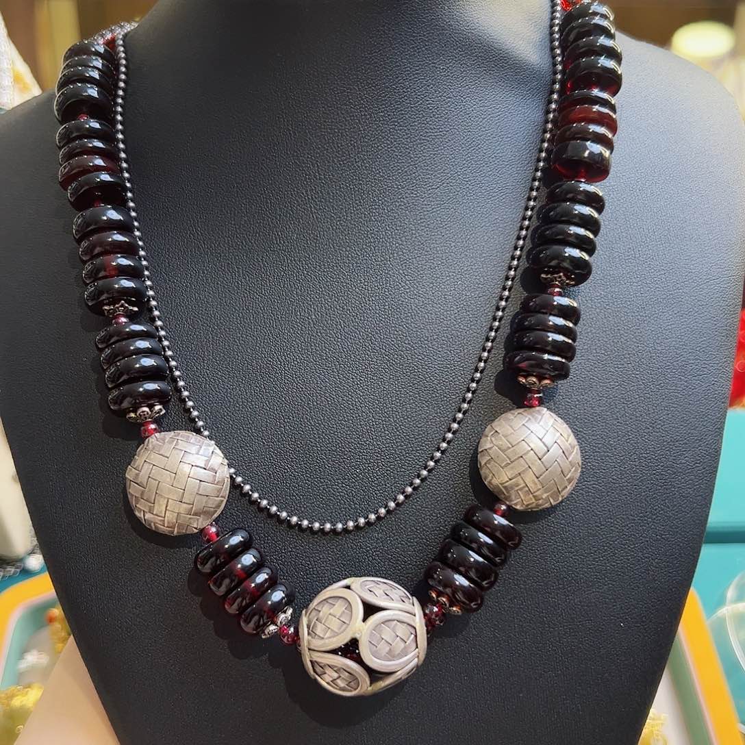 琥珀项链银S925镶嵌项链