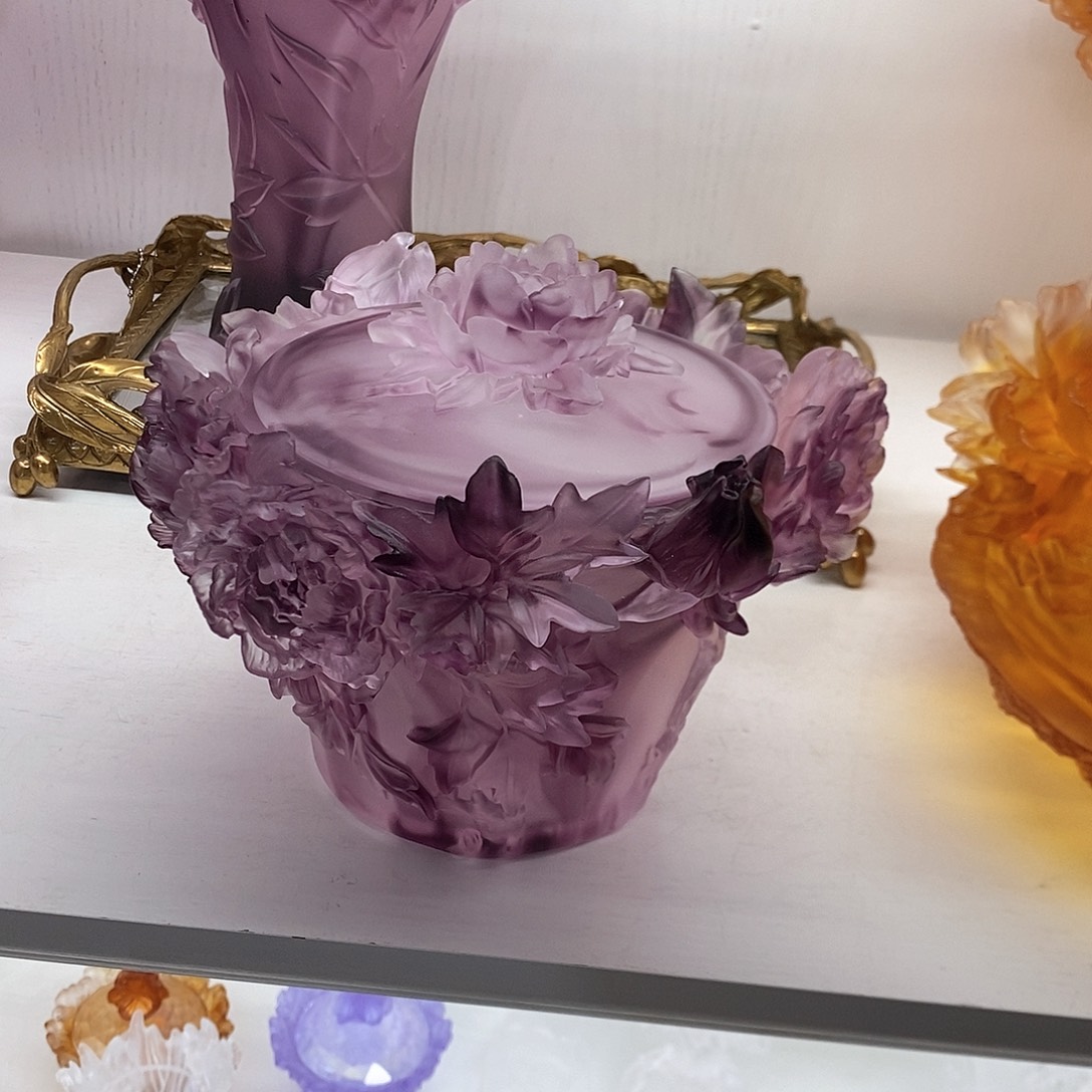 摆件QAA292脱蜡水晶牡丹花糖罐